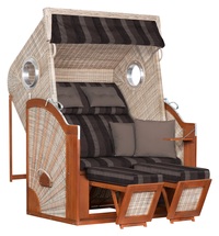 Strandkorb MATILDA XL / mit extra breiter Sitzfläche / mit herausnehmbarer Kissenausstattung / Stoff: Streifen anthrazit-grau-braun